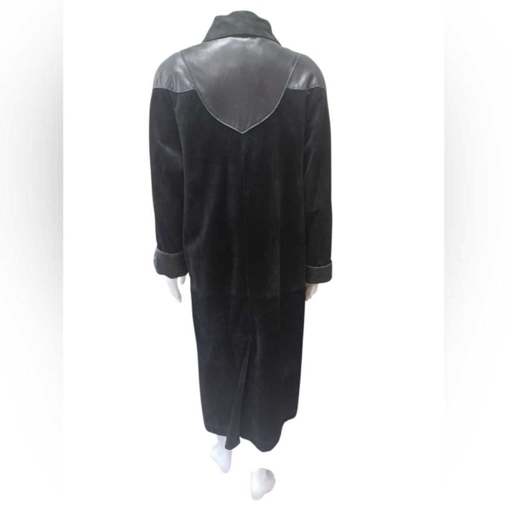 Manfred GUC Vintage Leather/Suede Long Black Coat Size 6 - Picture 4 of 12
